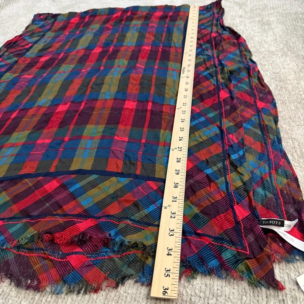 Talbots‎ Plaid Rayon Scarf Red Green Blue Fringe Wrap NWT